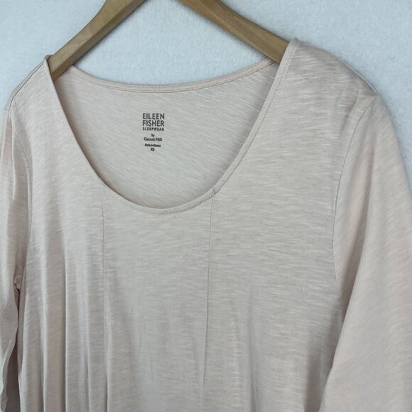 EILEEN FISHER GARNET HILL Nightgown XS Sleepwear Organic Cotton Pleat Slub Pink - Picture 2 of 14